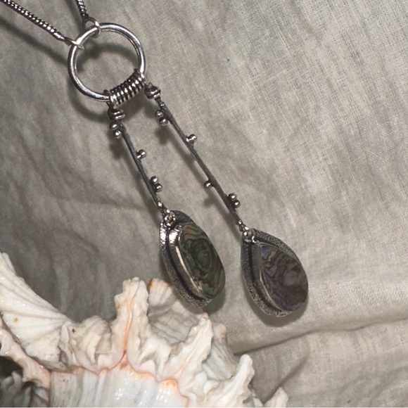 Modern Abalone Solar dangle multi-gem handmade statement Necklace - Picture 7 of 16